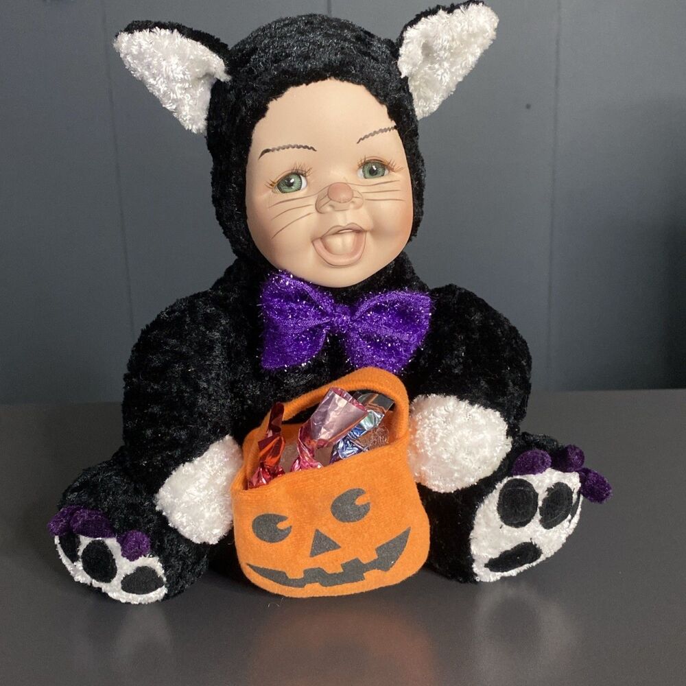 Geppeddo Cuddle Kids Halloween Black Cat Costume Porcelain Face Plush Doll